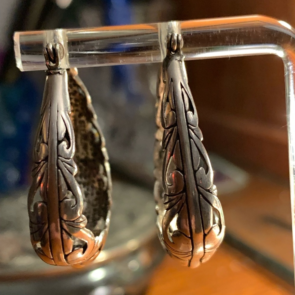 Vintage Sterling Ornate Filigree Dangle Drop Earrings